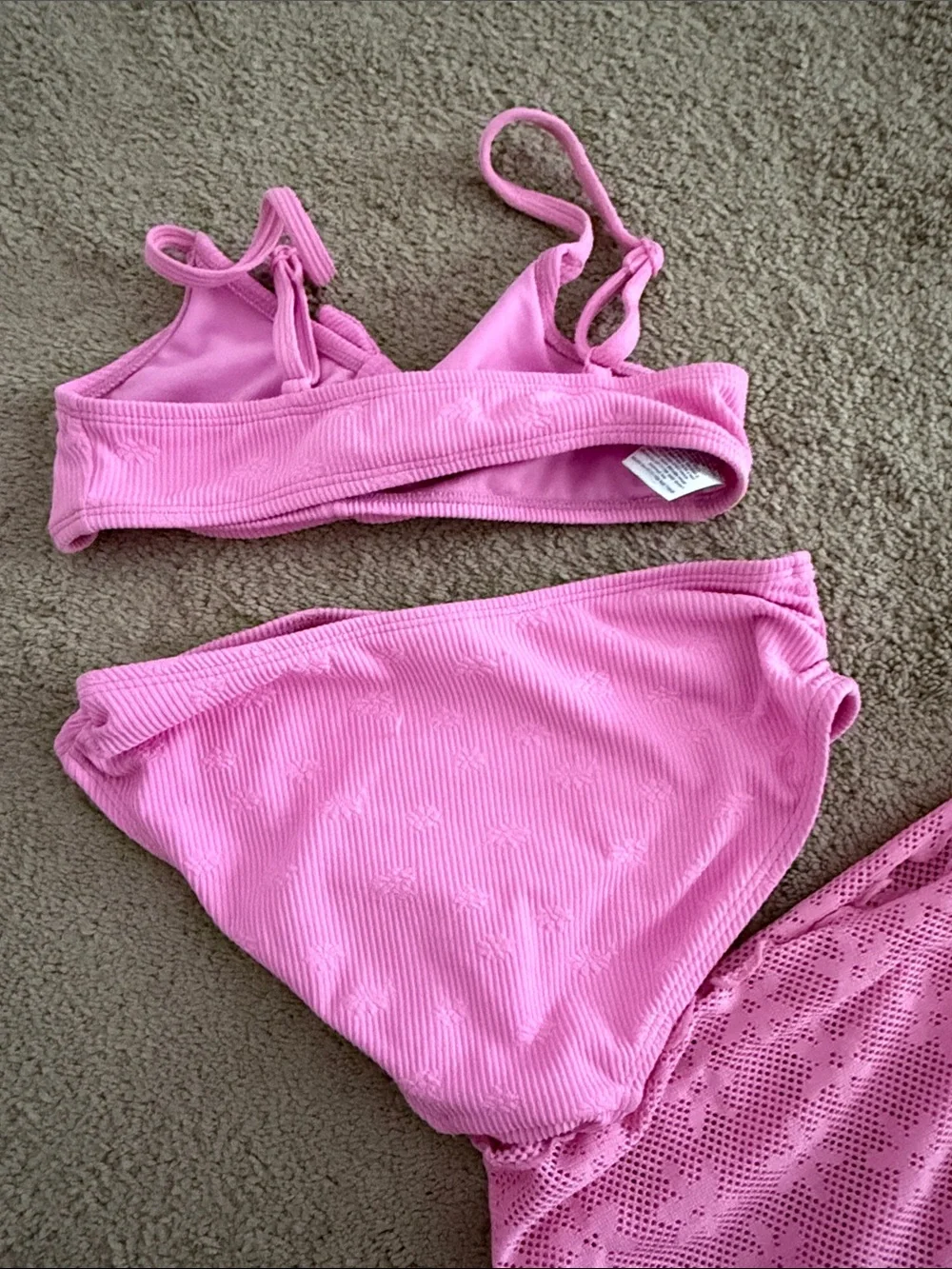 art class Pink Ribbed Girls Two-Piece Swimsuit with Mesh Skirt